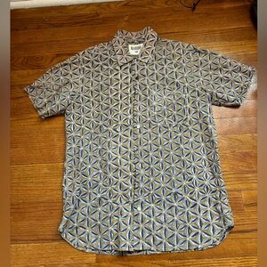 Kardo Shirt Mens Small Cotton Floral Shirt Handmade Button Down Blue Yellow